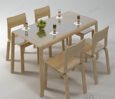 3D4人实木桌椅组合模型