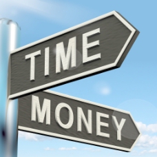时间金钱时间和金钱的路标显示小时比财富更重要