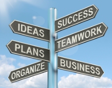 商业成功成功的团队计划路标显示思想的商业计划和组织