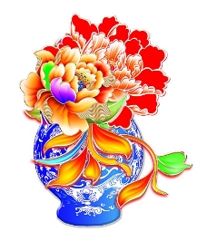 花瓶 牡丹 青花瓷