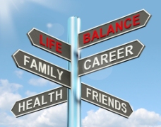 健康家庭生活的平衡路标显示家庭的职业健康和朋友