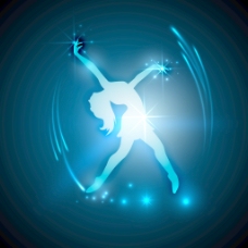 纸舞音乐舞蹈晚会背景海报或标语纸剪出的蓝色背景上的一个跳舞的女孩设计