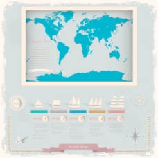 航海的设计元素的复古风格的世界地图