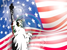 SPA插图第四七月美国独立日和其他事件在美国国旗上自由女神像的背景矢量插图