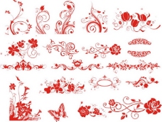 红色喜庆花朵花纹边角图片矢量素材