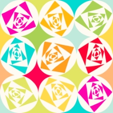 鲜花装饰圆形和三角形的彩色圆圈无缝碎花图案的抽象图案鲜艳的几何无缝模板圆形复古手绘圆矢量几何图案装饰
