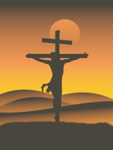 在十字架与耶稣日落背景
