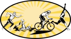 比赛运动铁人三项运动员游泳骑车和跑步比赛
