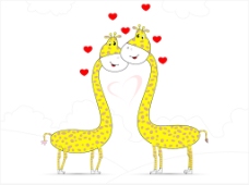 无缝自然背景在爱长颈鹿夫妇矢量插画